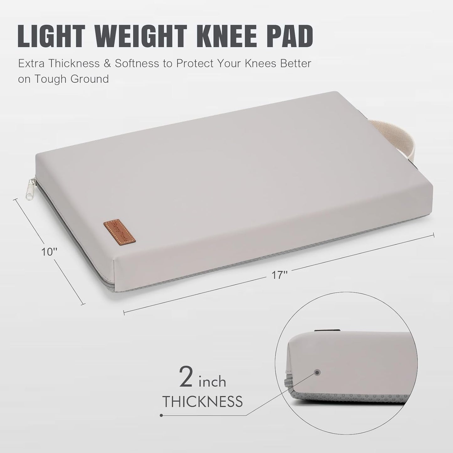 HappyPicnic Waterproof Garden Kneeling Pad - 2" Thick Soft Foam Kneeling Mat for Gardeners with Handle & Removable Cover, Knee Support for Bathing, Grey