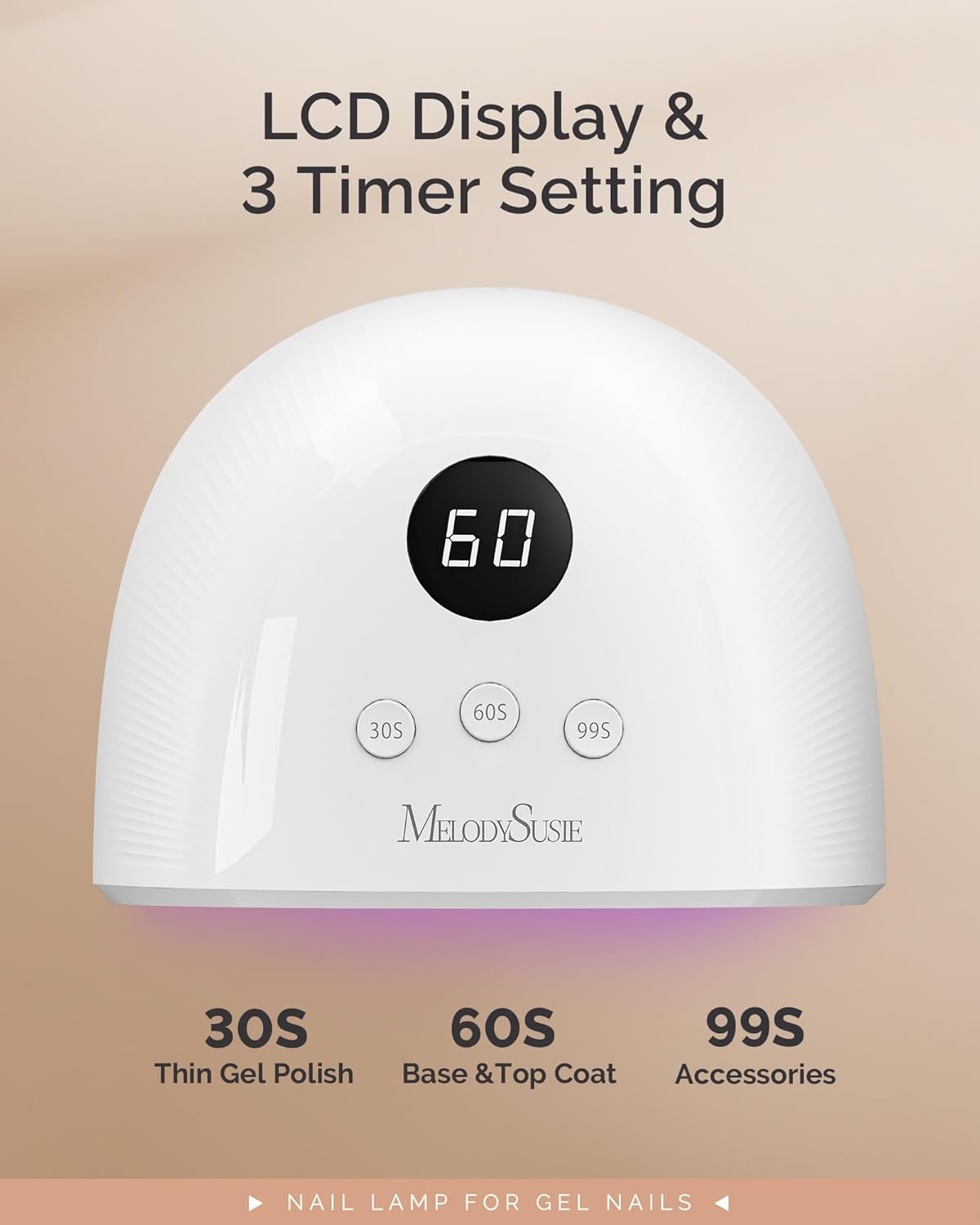 MelodySusie UV Nail Lamp, Plus30F UV Light, LED Dryer with 3 Timer, Smart Sensor, LCD Display Fast Curing Gel Nail Polish and Art Tools Manicure Accessories, White