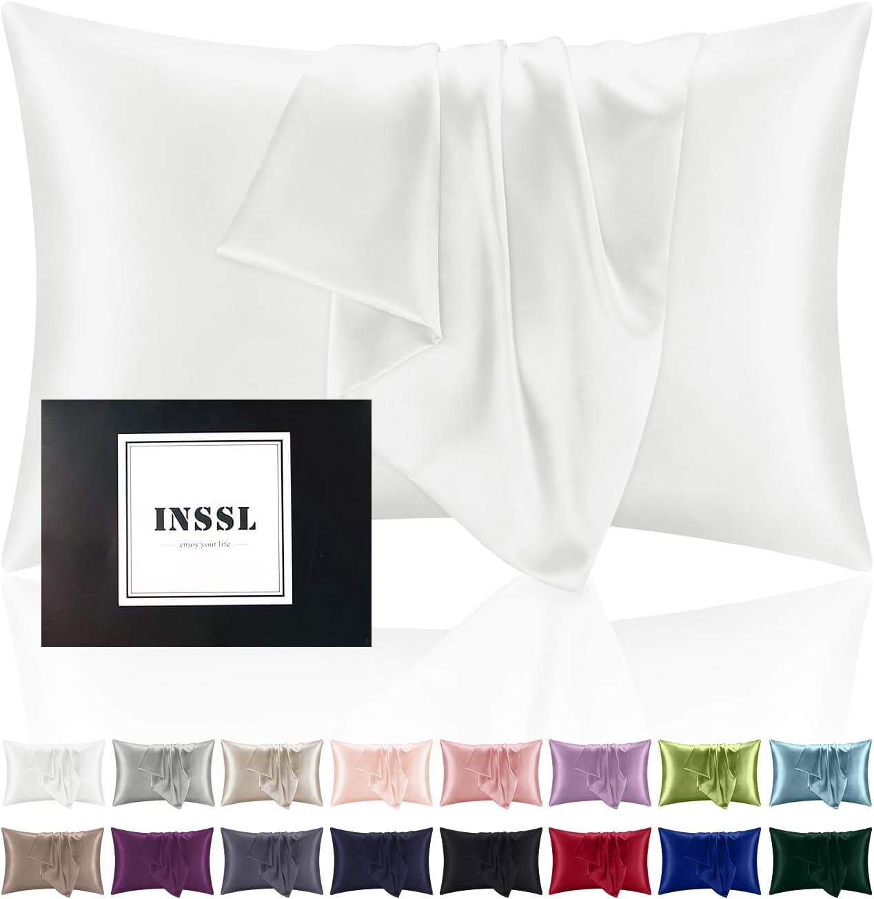 INSSL Silk Pillowcase for Women, Mulberry Silk Pillowcase for Hair and Skin and Stay Comfortable and Breathable During Sleep (Queen, Ivory)