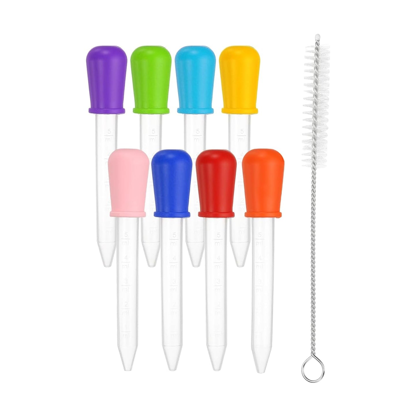 PATIKIL 8 Pack Liquid Pipettes Droppers, 5ml Silicone Liquid Dropper with A Clean Brush for Water Milk Candy Kitchen Gelatin Oil Crafts(8 Colors)