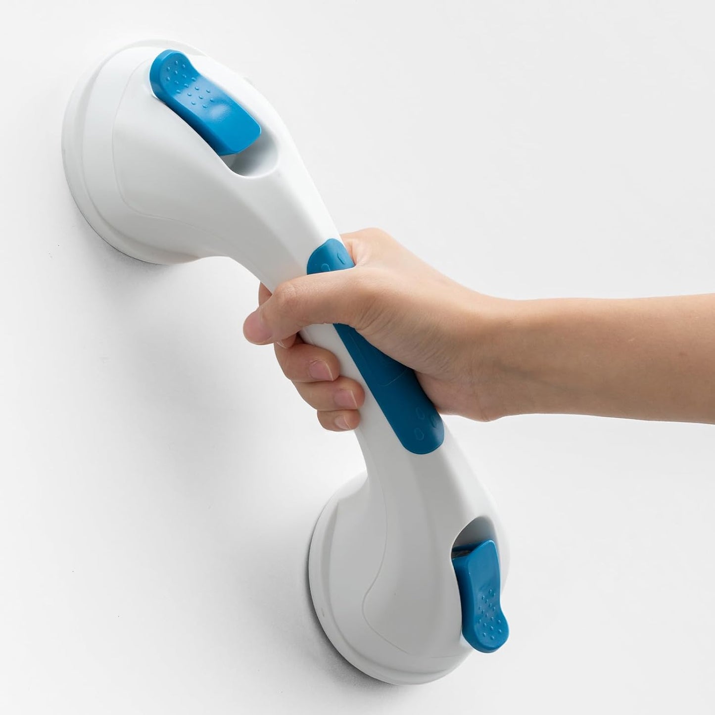 Shower Grab Bar Suction Cup 12 inch, Grab Bars for Bathtubs, Bathroom Safety Grip Shower Handle for Elderly and Seniors, Bath Handrails Removable & Reusable Waterproof, No Drilling, Blue