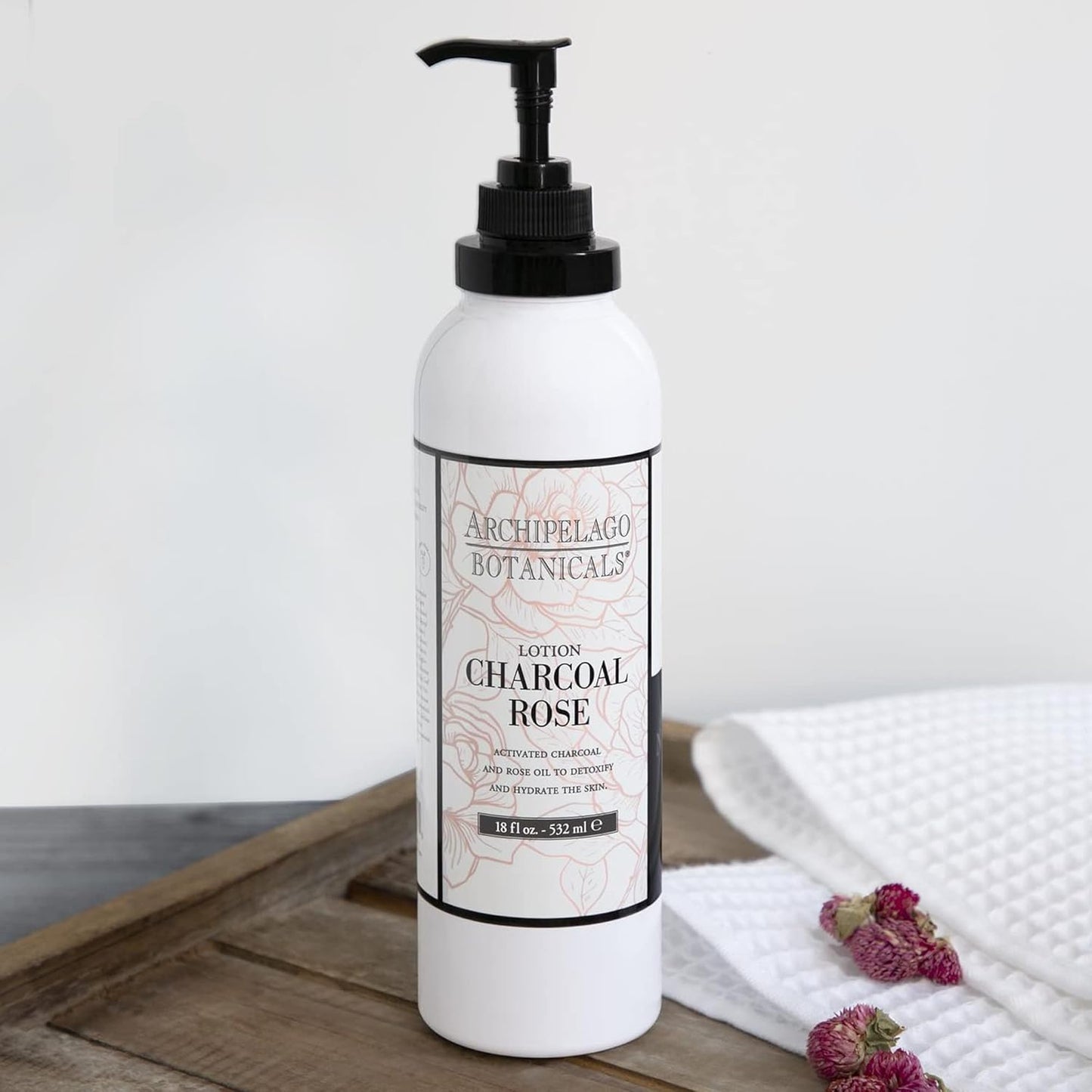 Archipelago Botanicals Charcoal Rose Lotion, Hydrating Charcoal & Rose Body Lotion for Soft & Smooth Skin, Paraben-Free, Phthalate-Free, 18 oz