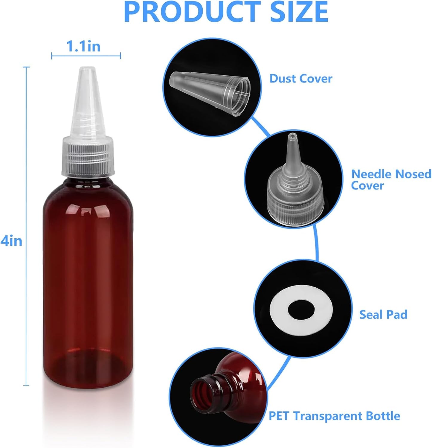 4 Pack 1 Oz (30ml) Amber Plastic Essential Oil Bottles with Funnel, Labels for Liquid Storage - No Droppers Needed