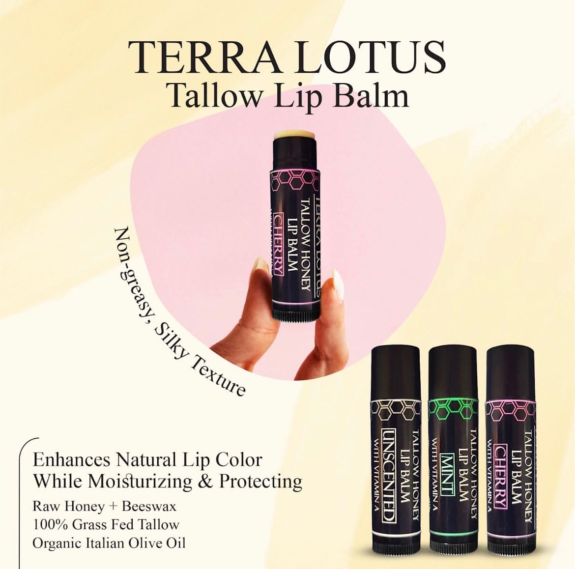 Tallow Lip Balm (5 Pack) - Hydrating With Organic Italian Olive Oil, Pure Grass Fed Tallow, and Beeswax - Long Lasting Lip Therapy (Unscented)