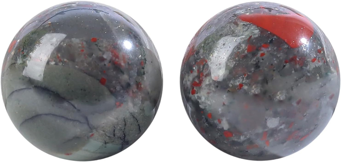 Hand Exercise Balls 30mm for Women - Set of 2 Natural Crystal Stone Spheres - Finger Joint Relief & Stress Relax, Perfect Size for Women's Hands, Africa Bloodstone
