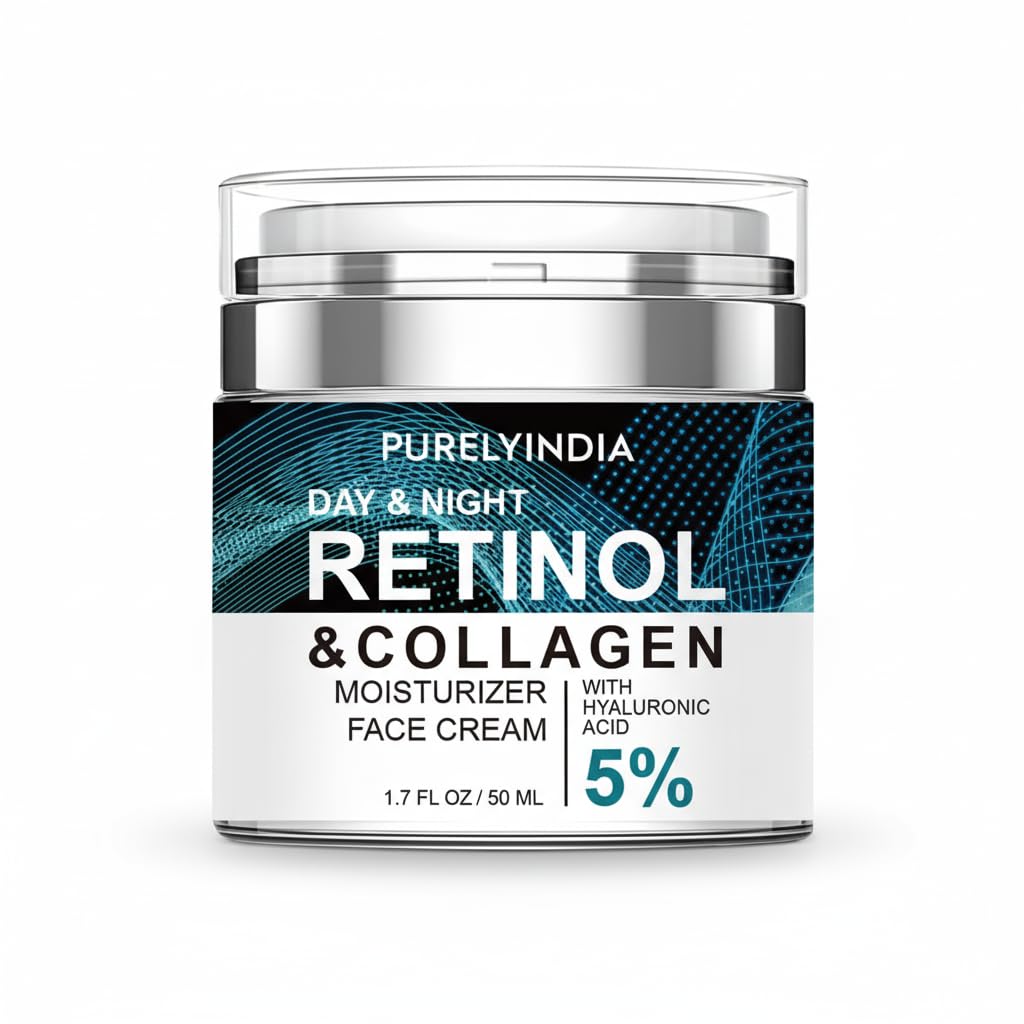 Retinol Cream for Face Anti-Aging Moisturizer with Collagen for Deep Wrinkles, Ideal for Women & Men - Day & Night Anti-Aging Skin Care with Hyaluronic Acid 5% 1.85 Fl Oz