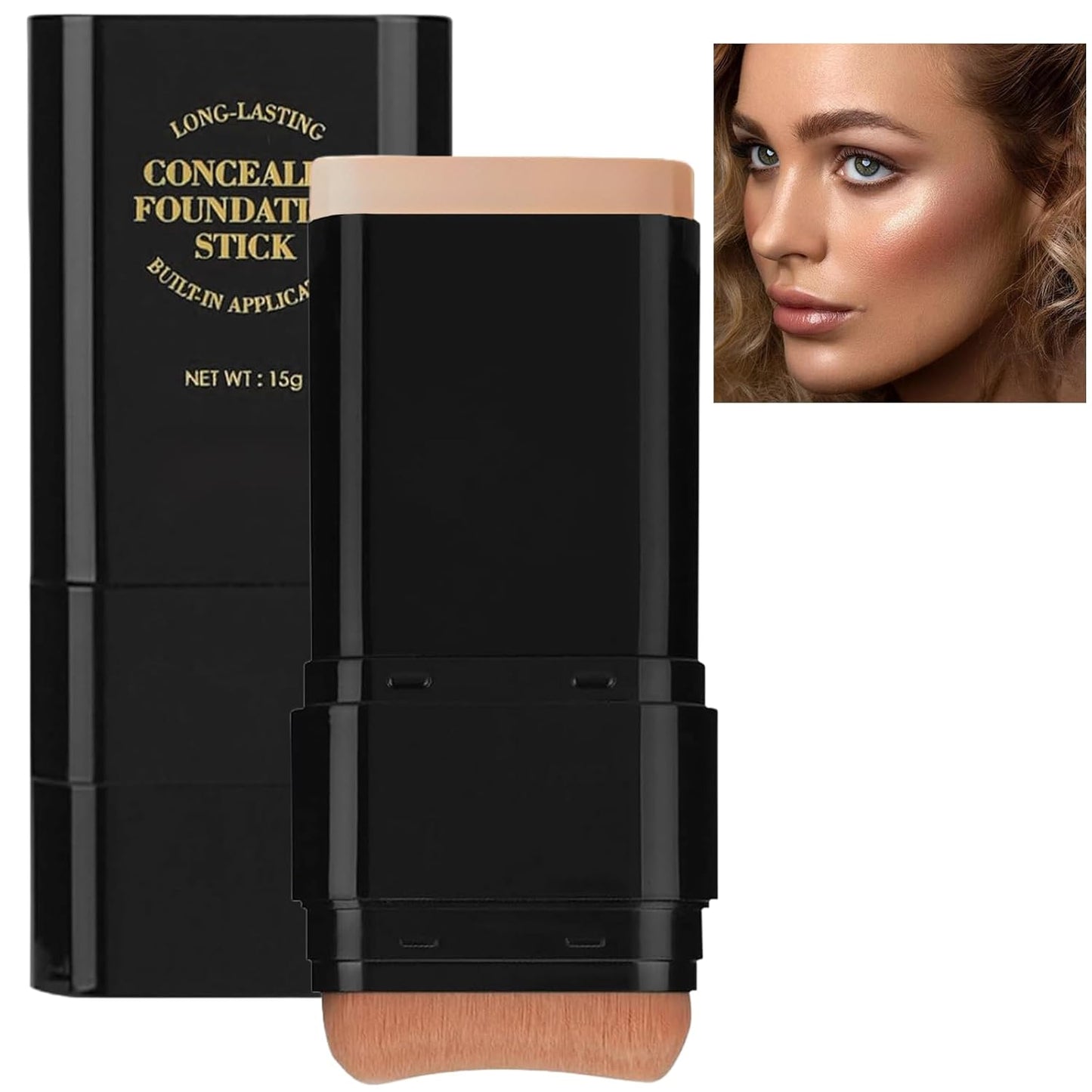 Foundation Stick, 2 in 1 Dual-Ended Long-Lasting Concealer Foundation Stick, Face Contouring foundation with Brush, Full Coverage Matte Finish for Face Makeup(04#WHEAT)