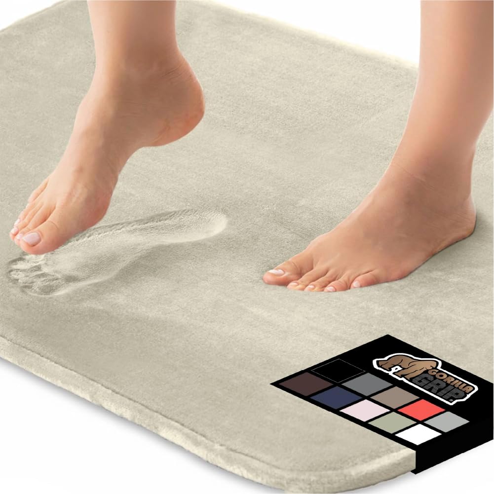 GORILLA GRIP Memory Foam Bath Rugs, Soft Absorbent Velvet Bathroom Mats, Durable Dots on Underside, Machine Washable Bathmat, Carpet Rug Room Decor for Shower Floor, 60x24 Mat, Champagne