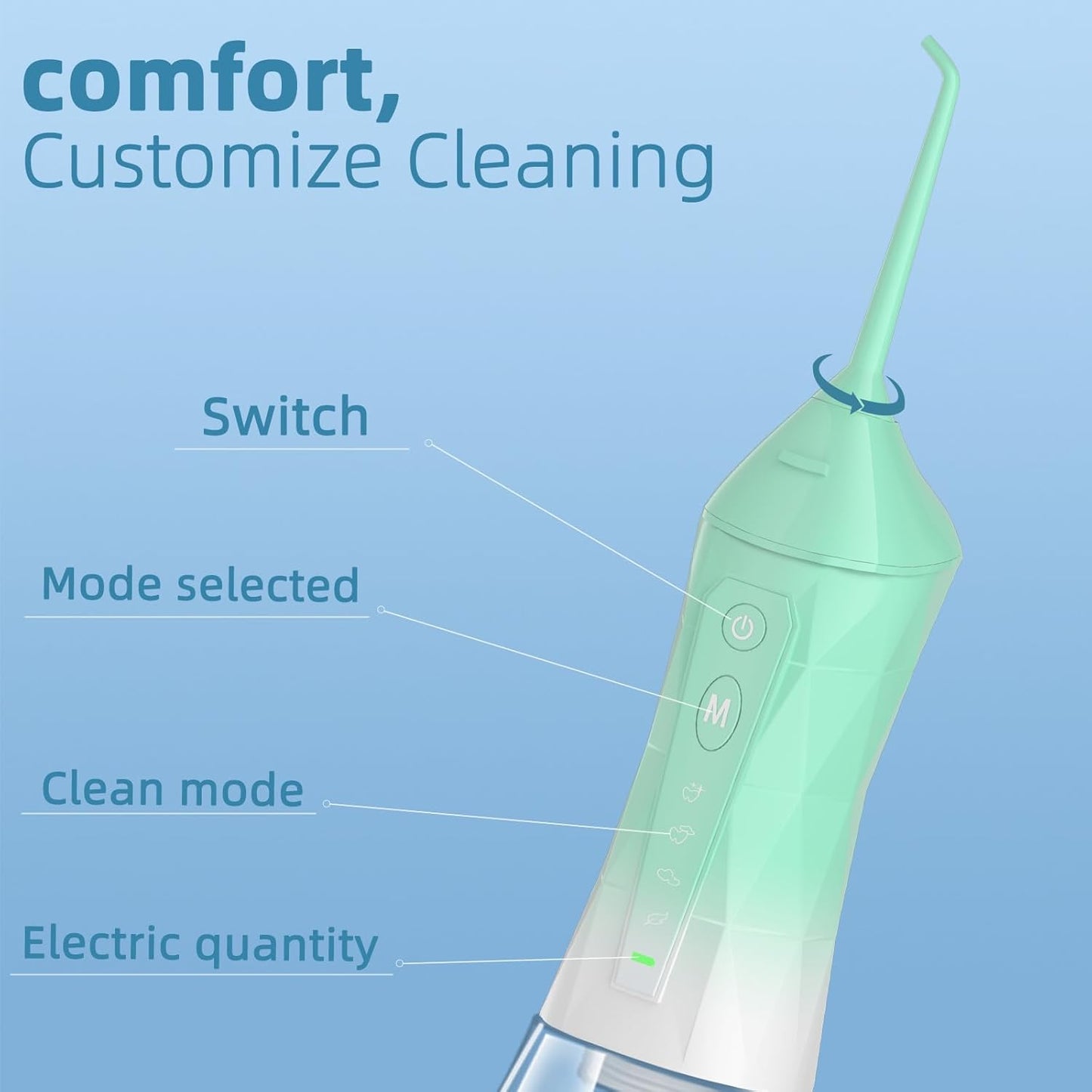 Water Dental Flosser Teeth Pick: Portable Cordless Oral Irrigator 320ML Rechargeable Travel Irrigation Cleaner with 5 Flossing Tips, IPX7 Waterproof Electric Flossing Machine for Teeth Cleaning