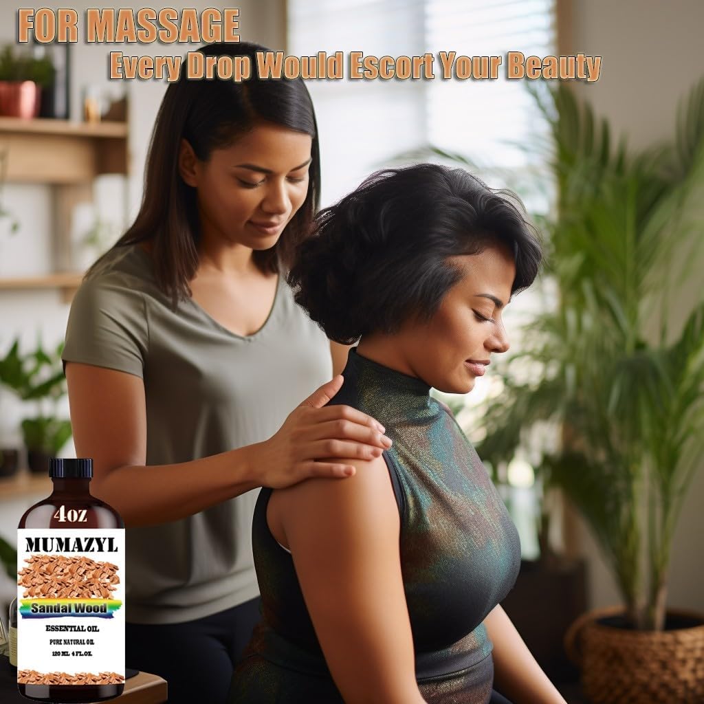 Sandalwood Essential Oil, Sandalwood Oil 4 Fl Oz 120ML for Diffuser Humidifier Yoga Cleaning DIY Candle Soap Making Essential Oils