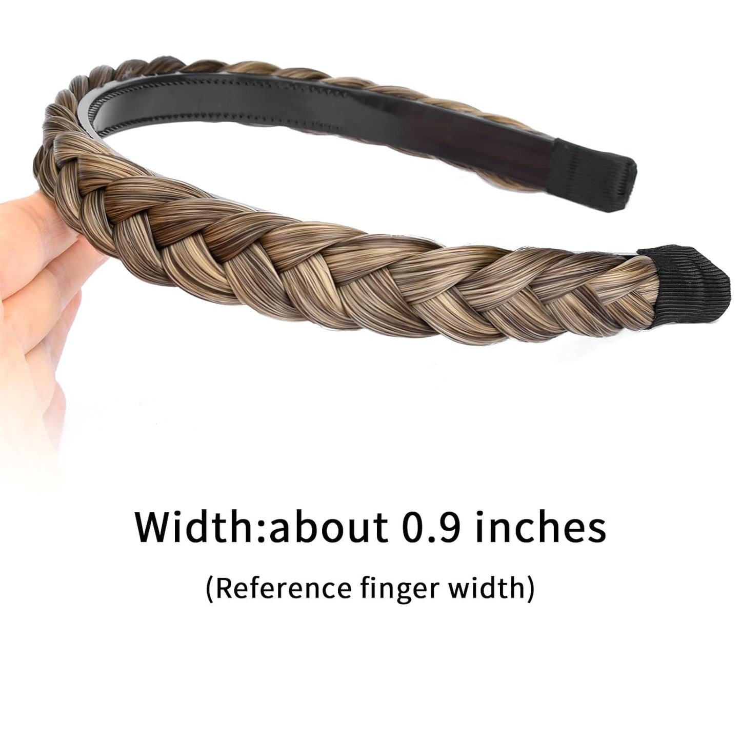 DIGUAN Width 0.9 inches Synthetic Hair Plaited Headband Braid With Teeth Hair Band Accessories for Women Girl (Dark Ash Brown)