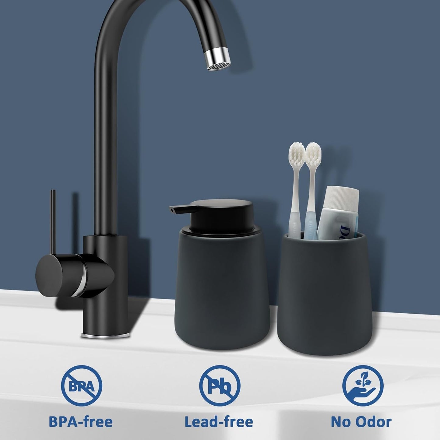 Soap Dispenser Ceramic with Easy-to-Press Pump Hand Lotion Liquid Dispenser for Shampoo Bathroom Kitchen 12 oz Grey