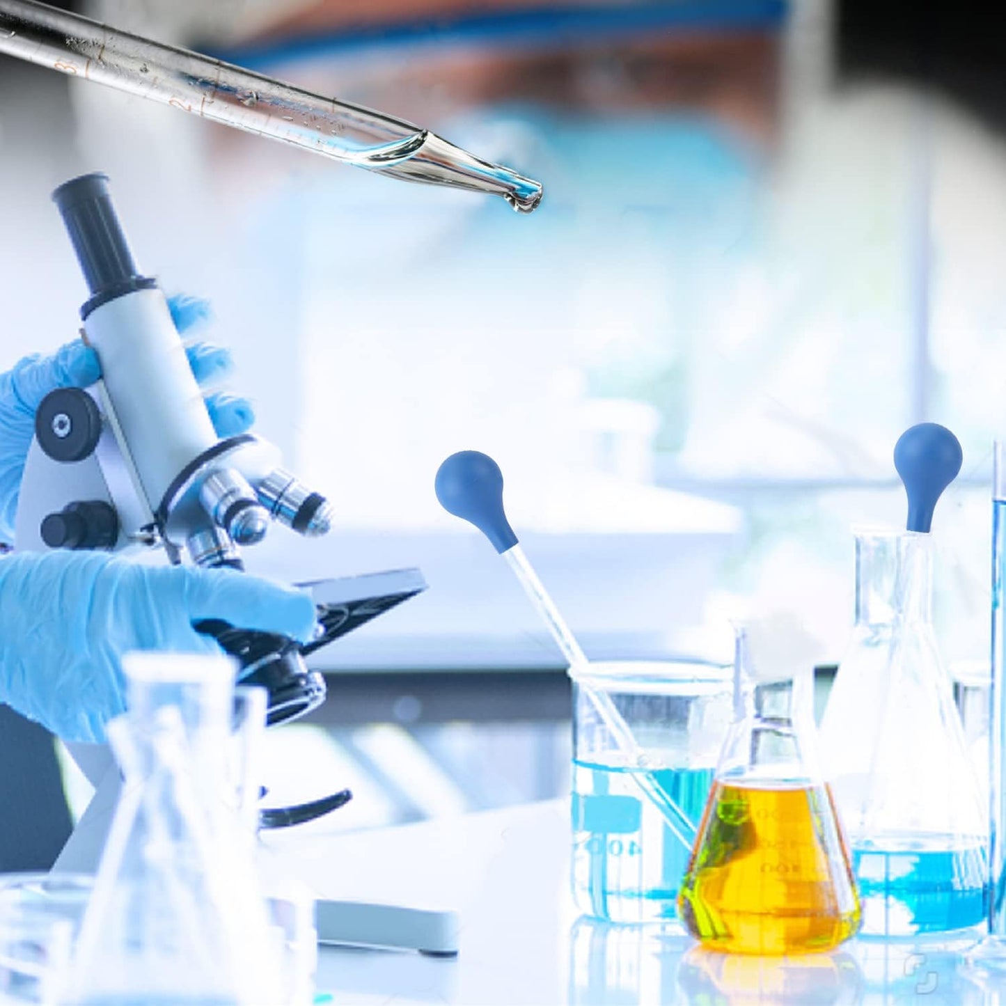 10ml Glass Pipettes Dropper, Lab Graduated Dropper for Liquid Essential Oil, Glass Transfer Pipette with Rubber Bulb and Cleaning Brush (2 pieces)