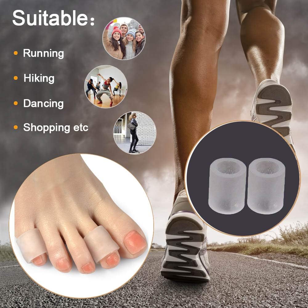 Pinky Gel Toe Protectors 10 Pcs Silicone Small Toe Sleeves Tubes Toe Caps Pads Great for Bunion Blisters, Corns, Hammer Toes, Toenails Loss, Friction Pain Relief Women Men