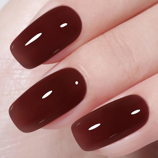 AILLSA Winter Brown Gel Nail Polish Burnt Berries Jelly Gel Polish Fall Neutral Translucent Gel Polish Long Lasting Purple Chestnut Color Soak Off U V Gel for French Manicure Nail Art at Home 0.51 Oz