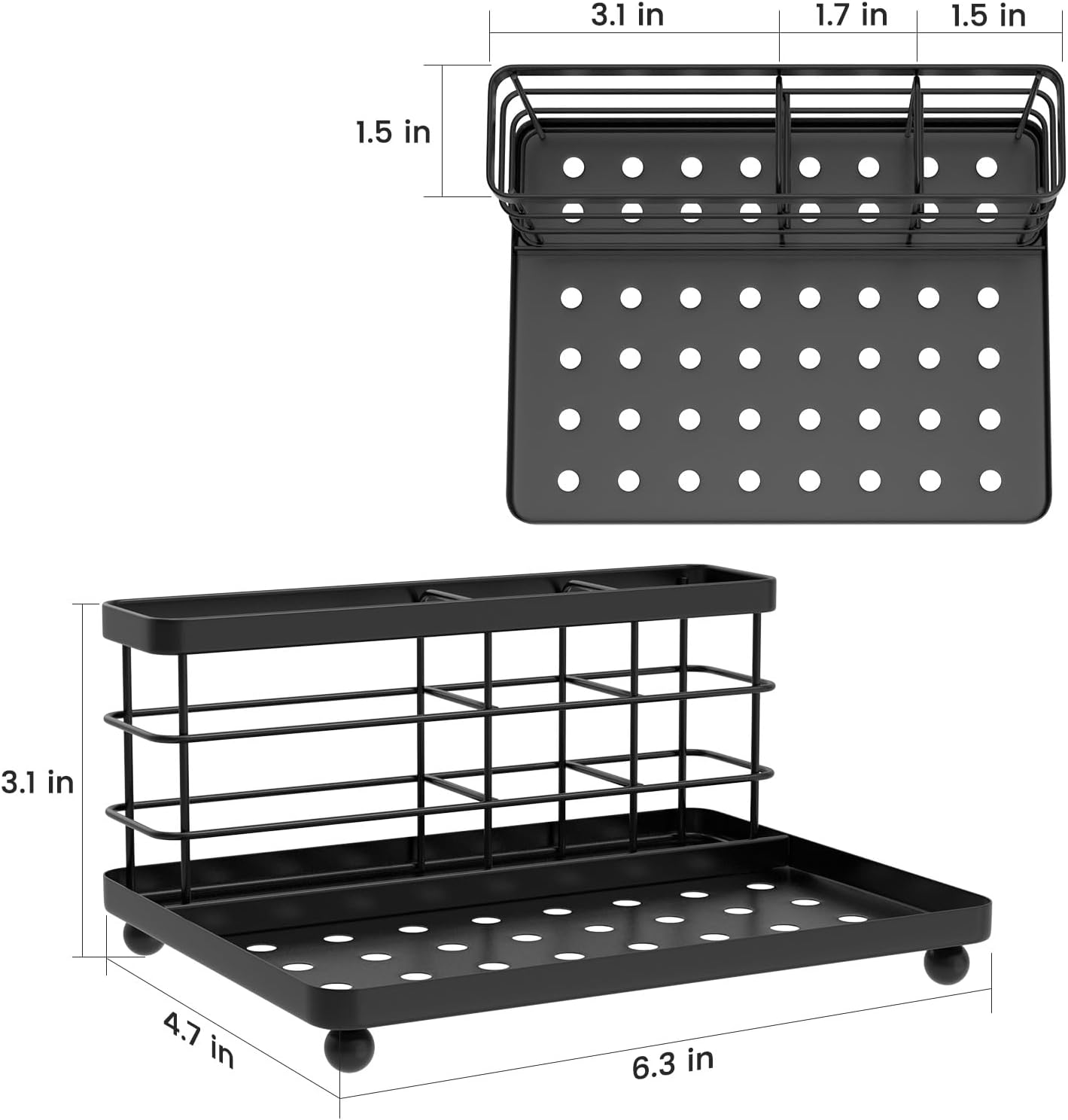 Luxspire Toothbrush Holders for Bathroom, Toothbrush Holder with Tray, Stainless Steel Holder for Toothbrush Toothpaste, Tooth Brushing Holder for Bathroom Countertop, 3-Slot, Black