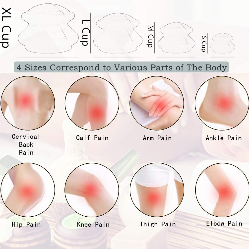 4 Sizes Cupping Therapy Set-Professional Cupping Therapy Studio and Household Silicone Cupping Set, Stronger Suction, Suitable for Myofascial Massage, Muscle, Nerve, Joint Pain