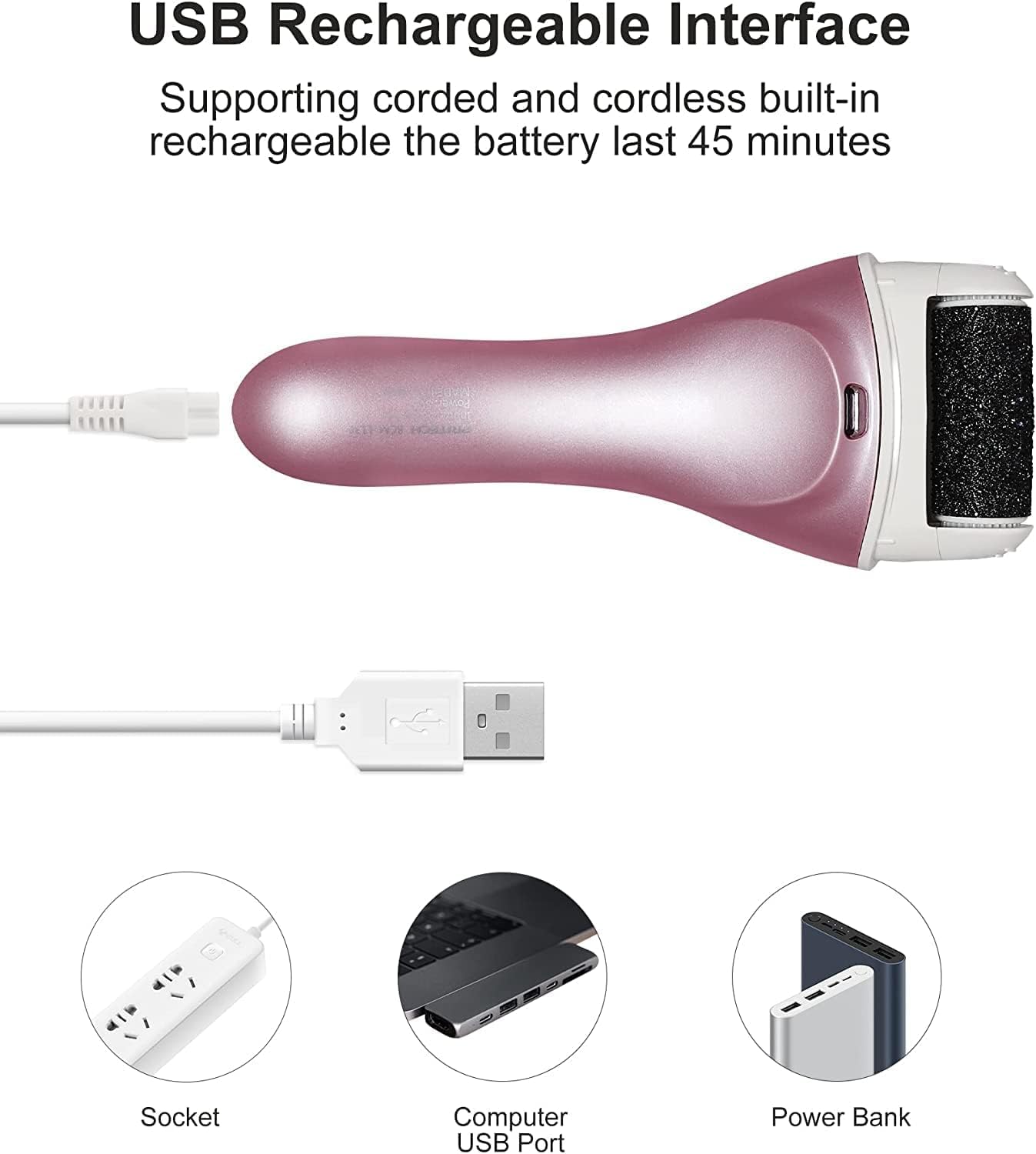 Electric Foot Callus Removers Rechargeable,Portable Electronic Foot File Pedicure Tools, Electric Callus Remover Kit,Professional Pedi Feet Care Perfect for Dead,Hard Cracked Dry Skin（Pink）