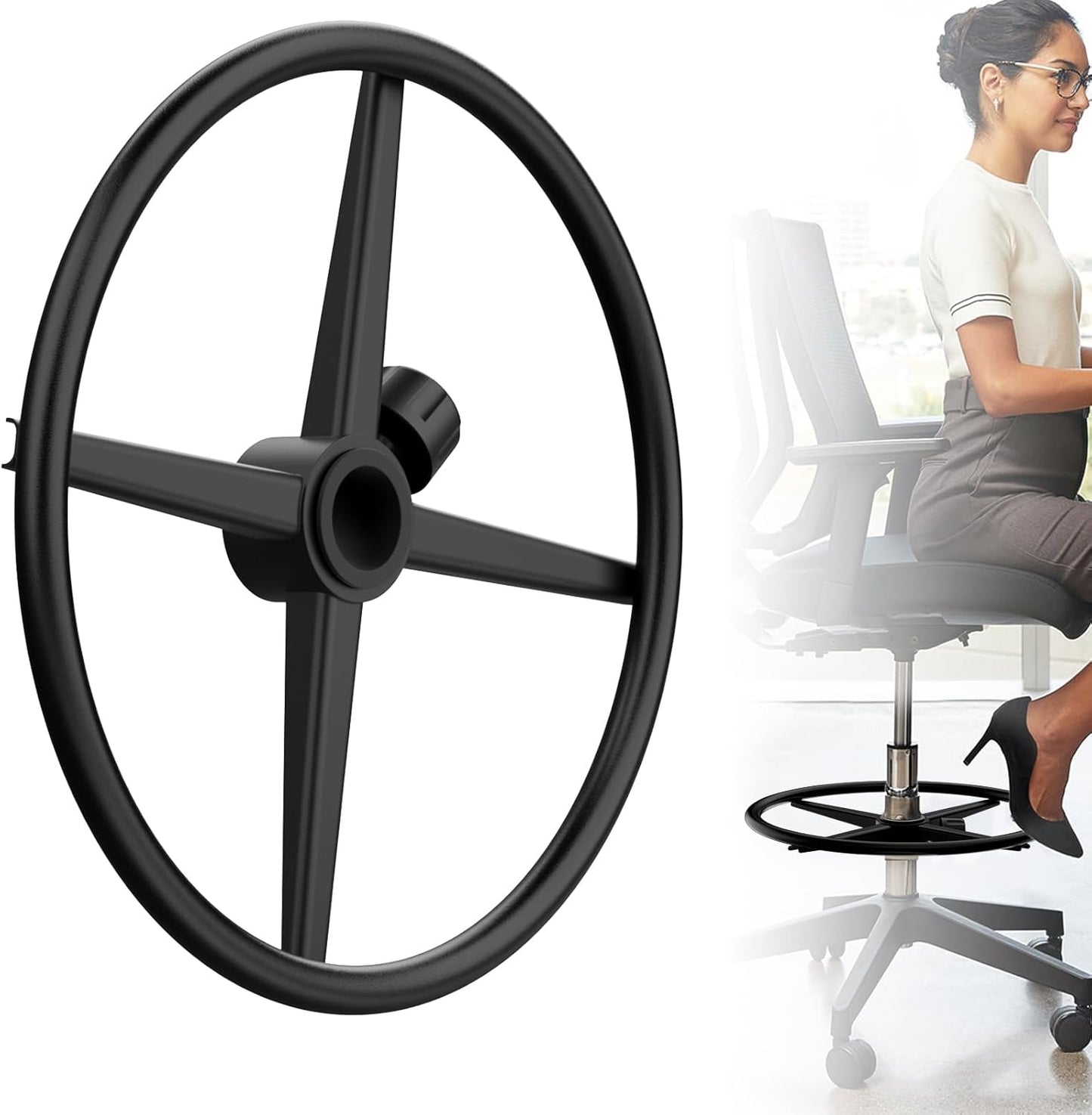 Metal Chrome Office Chair Foot Rest,Office Chair Footstool Attachment for Drawing Chair Office Stool (Black, 20'')