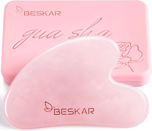 BESKAR Gua Sha Facial Tools, Natural Jade Stone Guasha Massager for Jawline Sculpting, Tighten Face Skin and Reduce Wrinkles, Face Eyes Body Neck Massage Tool, Skin Care Gift