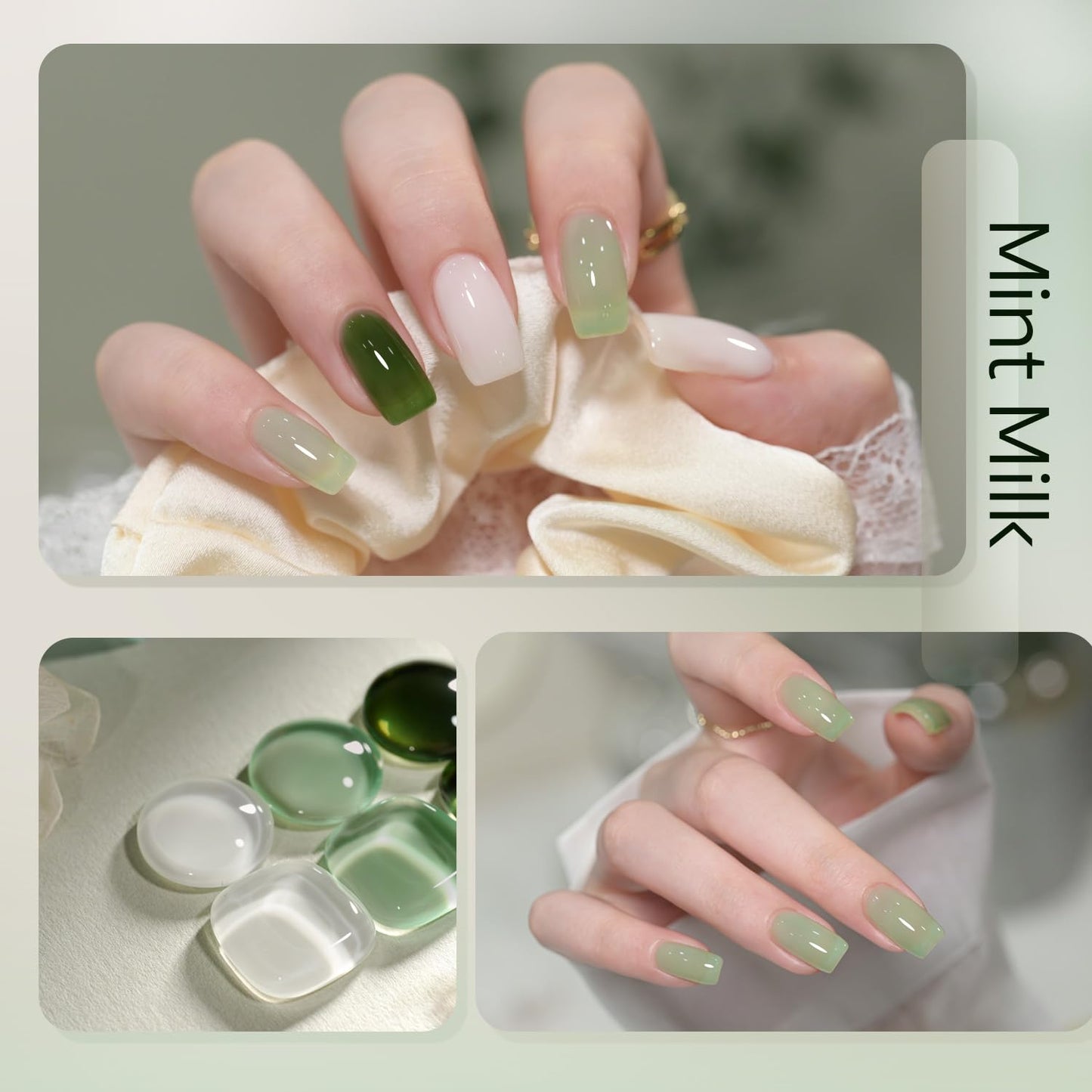 GAOY Gel Nail Polish Kit, 3 Colors 16ml Jelly White Green, Soak Off UV Gel Polish Set - Mint Milk