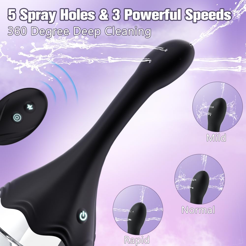 Anal Douche Automatic Enema Bulb - 20oz Electric Enemas for Colon Cleanse for Women with 3 Speeds 5 Spouts, Silicone Douches for Men Anal Cleaner, Remote Control Enema Kit Anti-Backflow Bottle