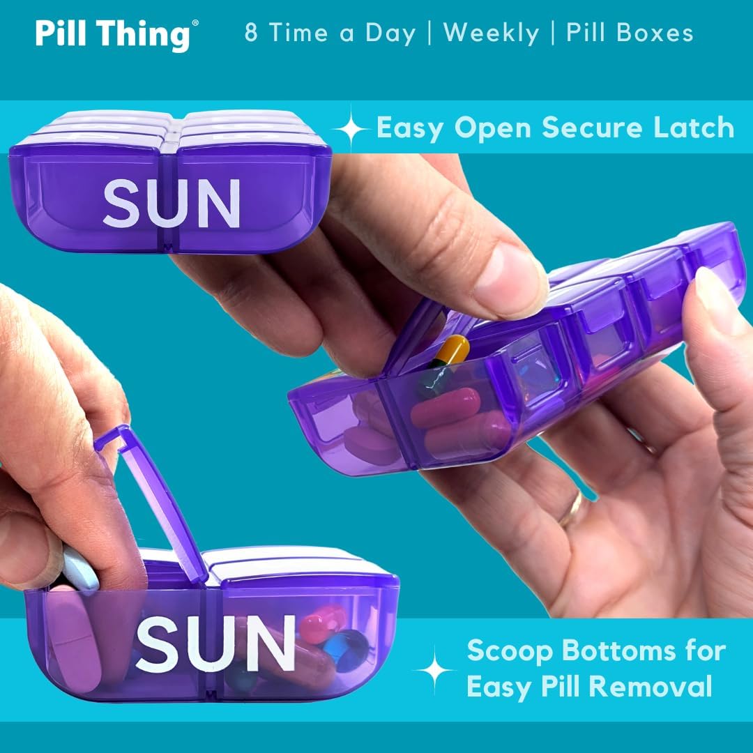 8 Times a Day, 7 Day Large Weekly Pill Organizer with Holder Tray, Vitamin, Medicine Box, Multicolor (8X a Day - 1 Pack)