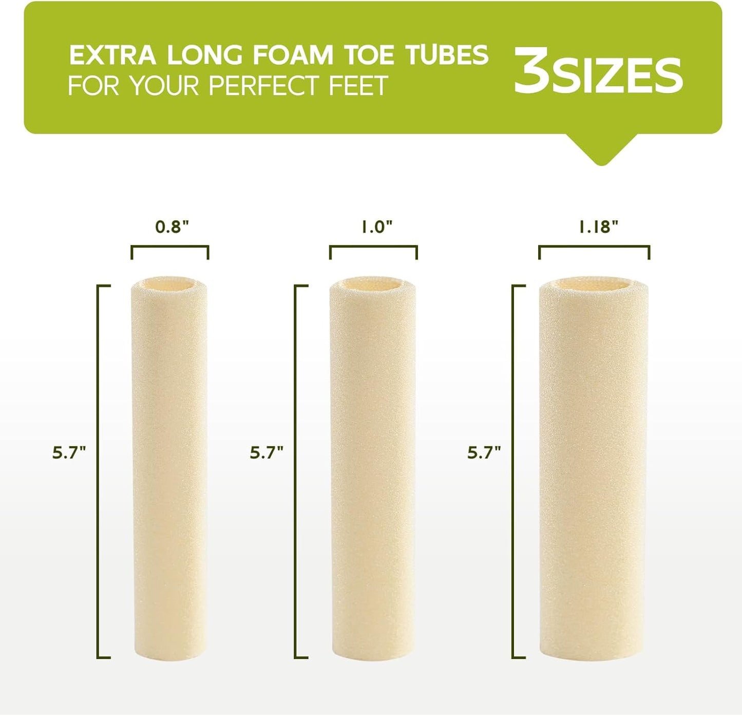 Bukihome Cuttable Toe Tubes Sleeves - Foam Toe Protectors for Corns, Calluses, Blisters - Fabric & Breathable Gel Lining Toe Sleeve Protectors Relief Pressure Pain - 3 Count, White