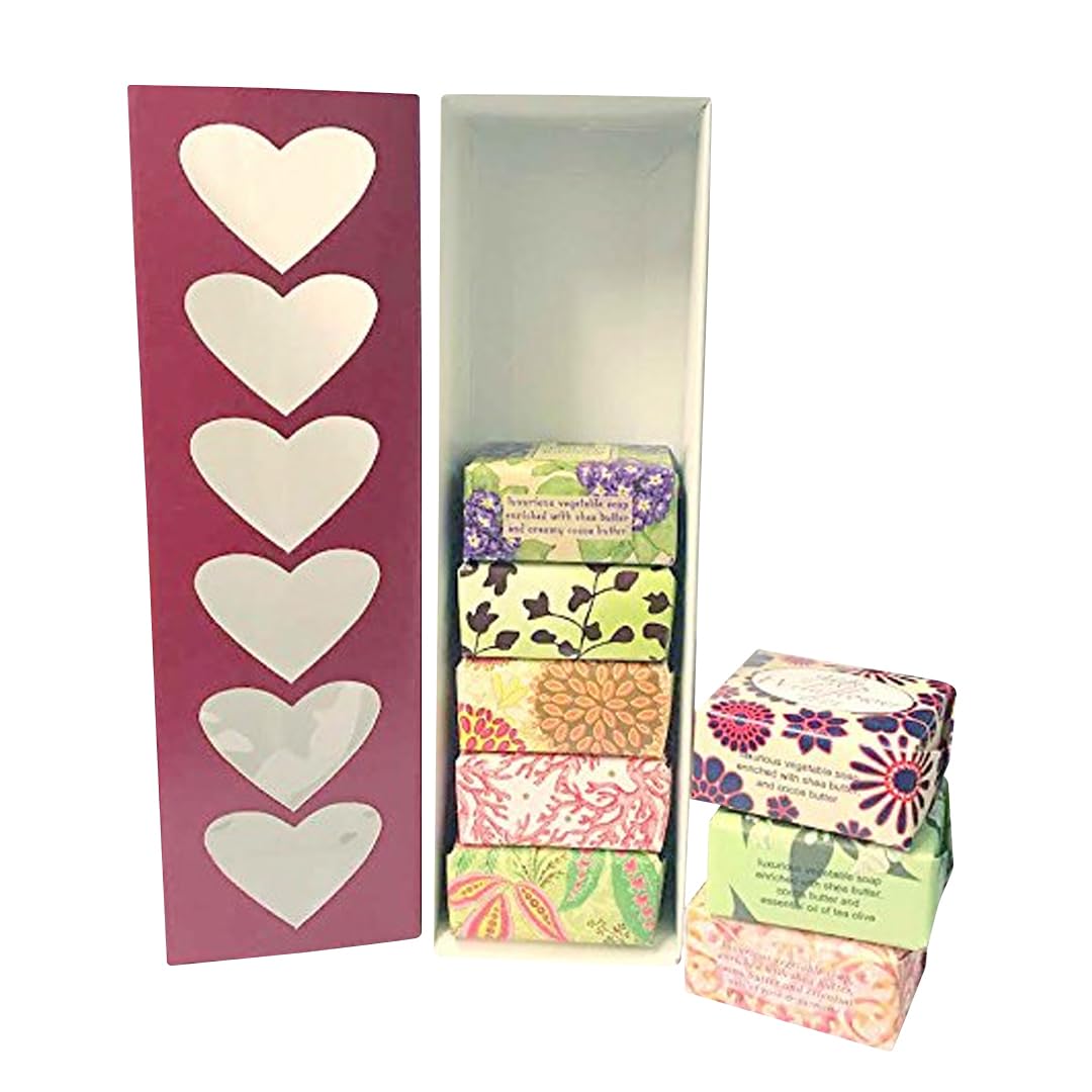 French Milled Botanical Soap Sampler Set of 9 - Individually Wrapped Vegetable-Based Mini Soaps with Essential Oils, Shea Butter, and Natural Extracts (Valentine's Day)