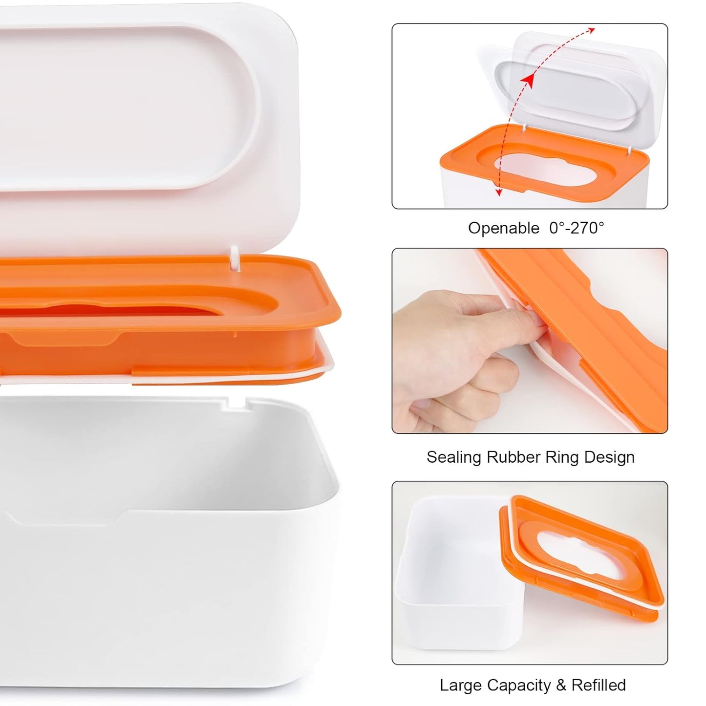 8Pcs Baby Wipes Dispenser, Reusable Baby Wipe Holder Box and Portable Wet Wipes Pouch, Refillable Wipes Pouch Case Container with Lid for Bathroom Baby Nursery Kitchen Office Travel (Orange)