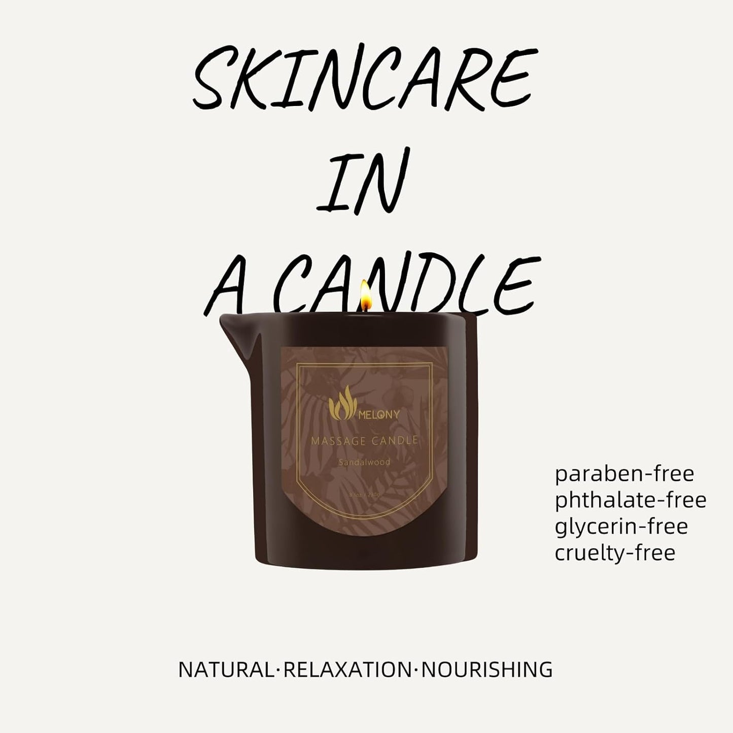 MELONY Massage Oil Candle for Pure Relaxation - 8.1 oz - Moisturizing Essential Oil Body Massage Candle for Home Spa- Amazing Gift for Women & Men (Sandalwood)