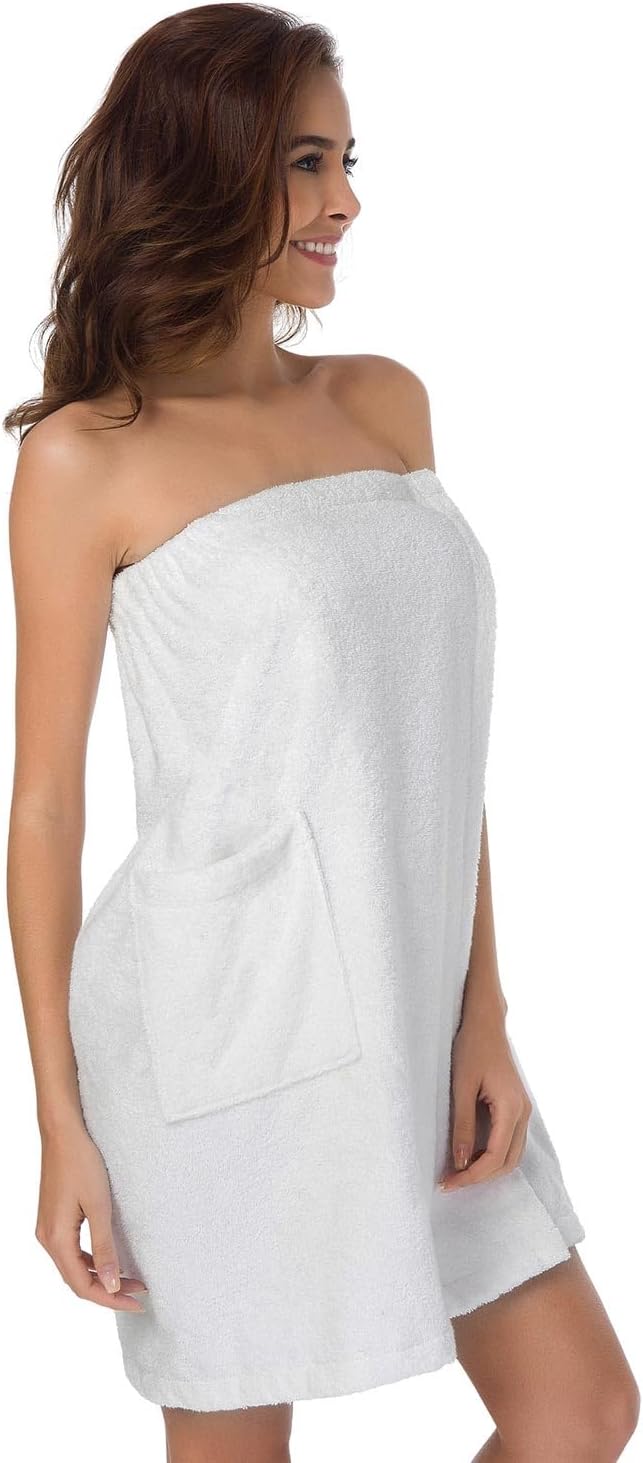 SIORO Women Bath Towel Wrap Robe, Soft Cotton Terry Spa Cloth, Plush Adjustable Closure for Shower, Travel, Pool, Gym