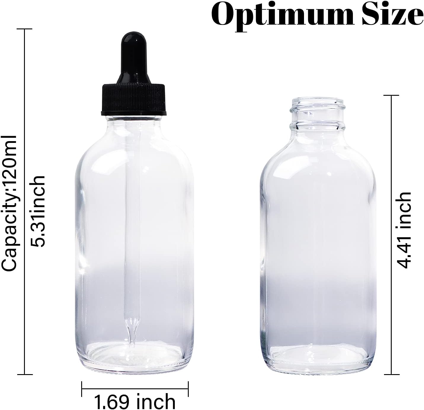 24 Pack 4oz Clear Glass Bottles with Glass Eye Droppers for Essential Oils, Perfumes & Lab Chemicals (2 Brushes, 2 Funnels, 2 Extra Droppers, 36 Pieces Labels & 30ml Measuring Cup Included)