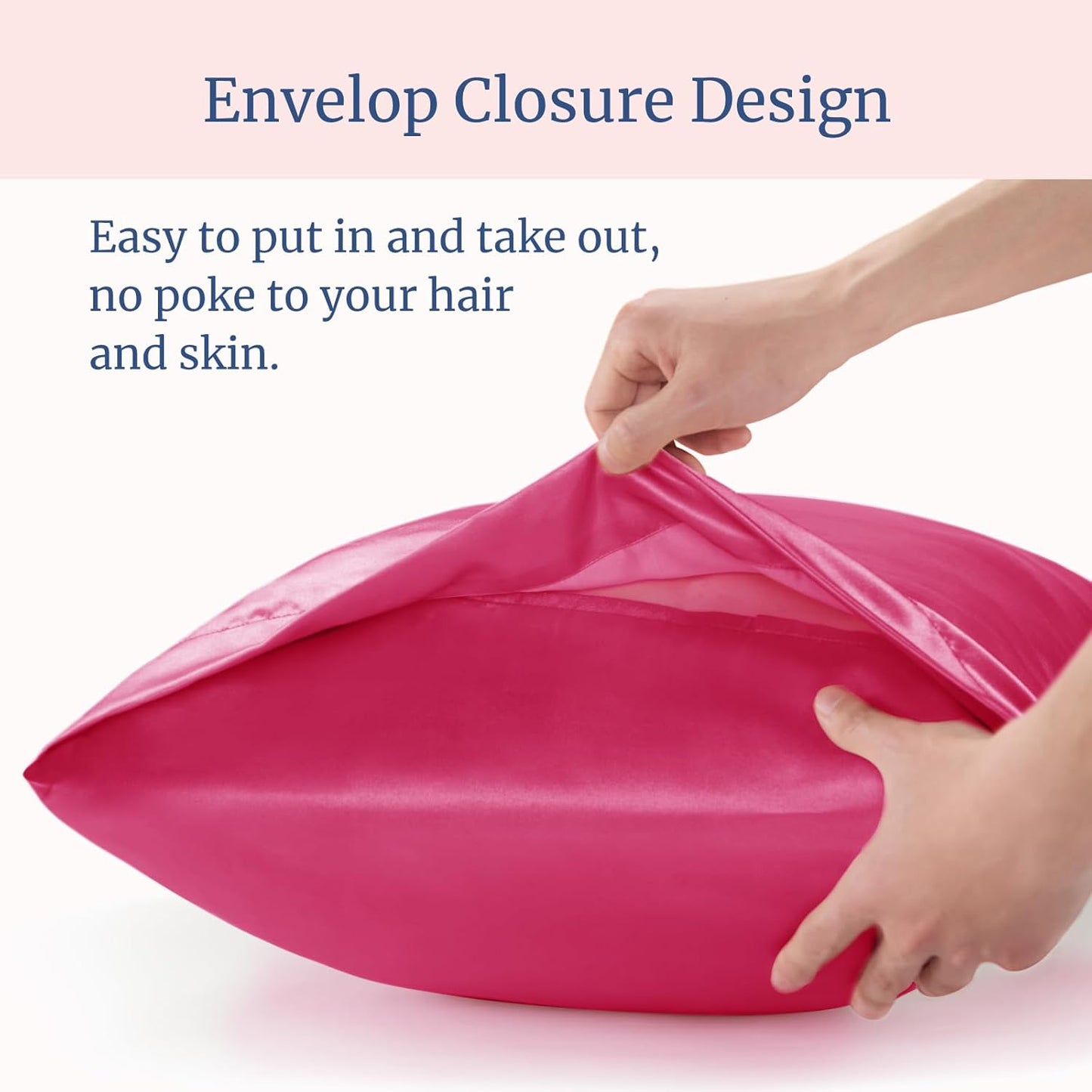BEDELITE Satin Pillowcase for Hair and Skin, Super Soft and Cooling Similar to Silk Pillow Cases 2 Pack with Envelope Closure, Gift for Women Men(20"x26" Standard Size, Hot Pink)