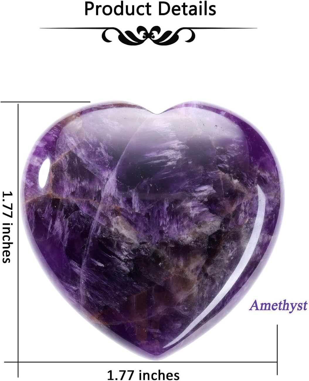 Jovivi 45mm Big Amethyst Crystal Heart Healing Crystals Heart Stones Polished Pocket Love Gemstones Natural Reiki Balancing Meditation Massage Gift Palm Worry Stones for Anxiety
