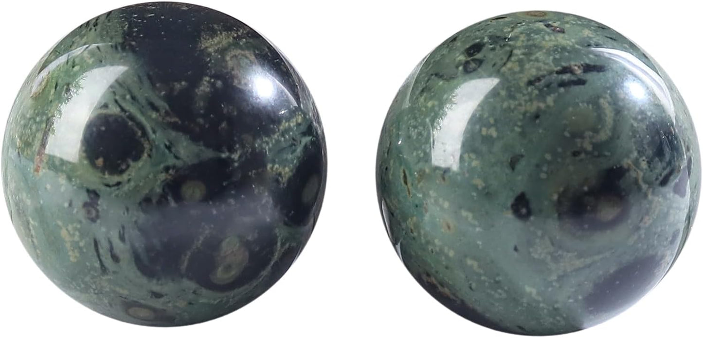 Hand Exercise Balls 30mm for Women - Set of 2 Natural Crystal Stone Spheres - Finger Joint Relief & Stress Relax, Perfect Size for Women's Hands, Kambaba Jasper