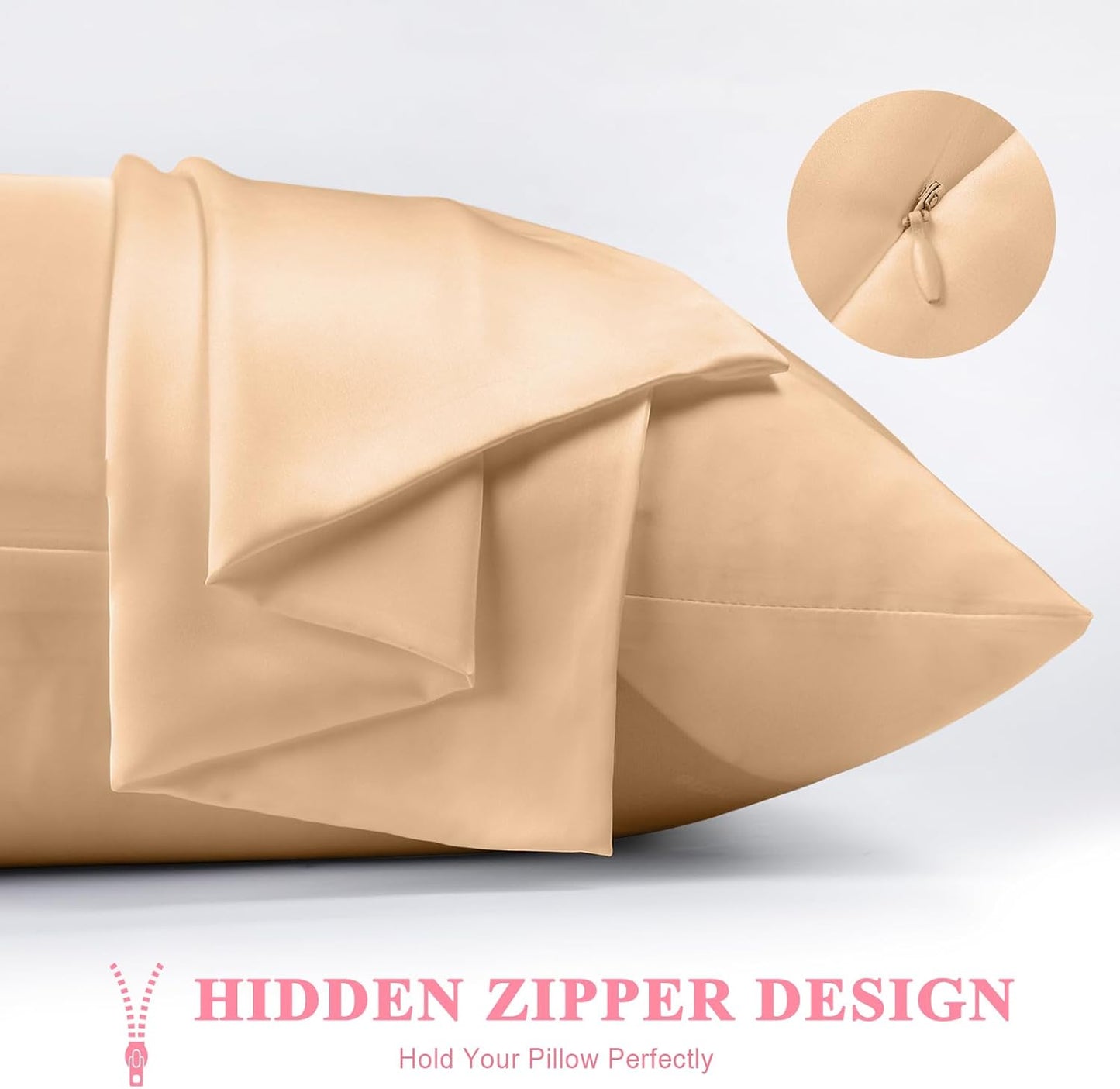 100% Silk Pillowcase 2 Pack for Hair and Skin, Both Sides 23 Momme Grade 6A+ Mulberry Silk Pillowcases with Hidden Zipper, Soft&Smooth Cooling Pillow Cases (Champagne, Standard 20×26)