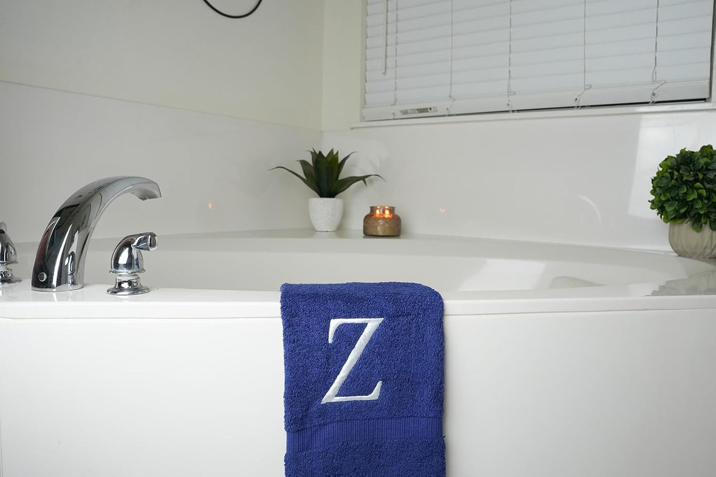 Navy Monogram Hand Towel for Bathroom - Monogrammed Initial Hotel Quality Decorative Embroidered Luxury Towel for Powder Room, Spa - GOTS Organic Certified - Pack of 2, Letter Z