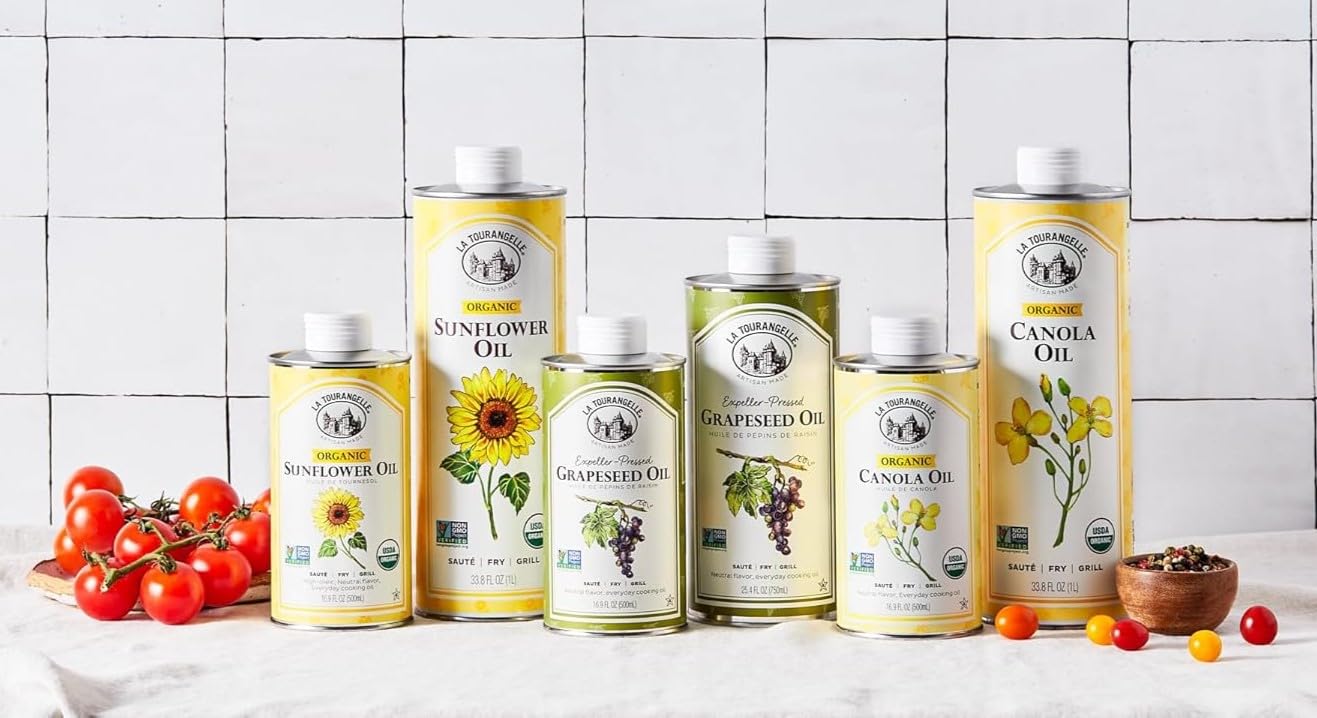 La Tourangelle, Organic High Oleic Sunflower Oil, Neutral Oil For Medium to High Heat Cooking and Skin Care, Non GMO, Pesticide and Chemical Free, 16.9 Fl Oz