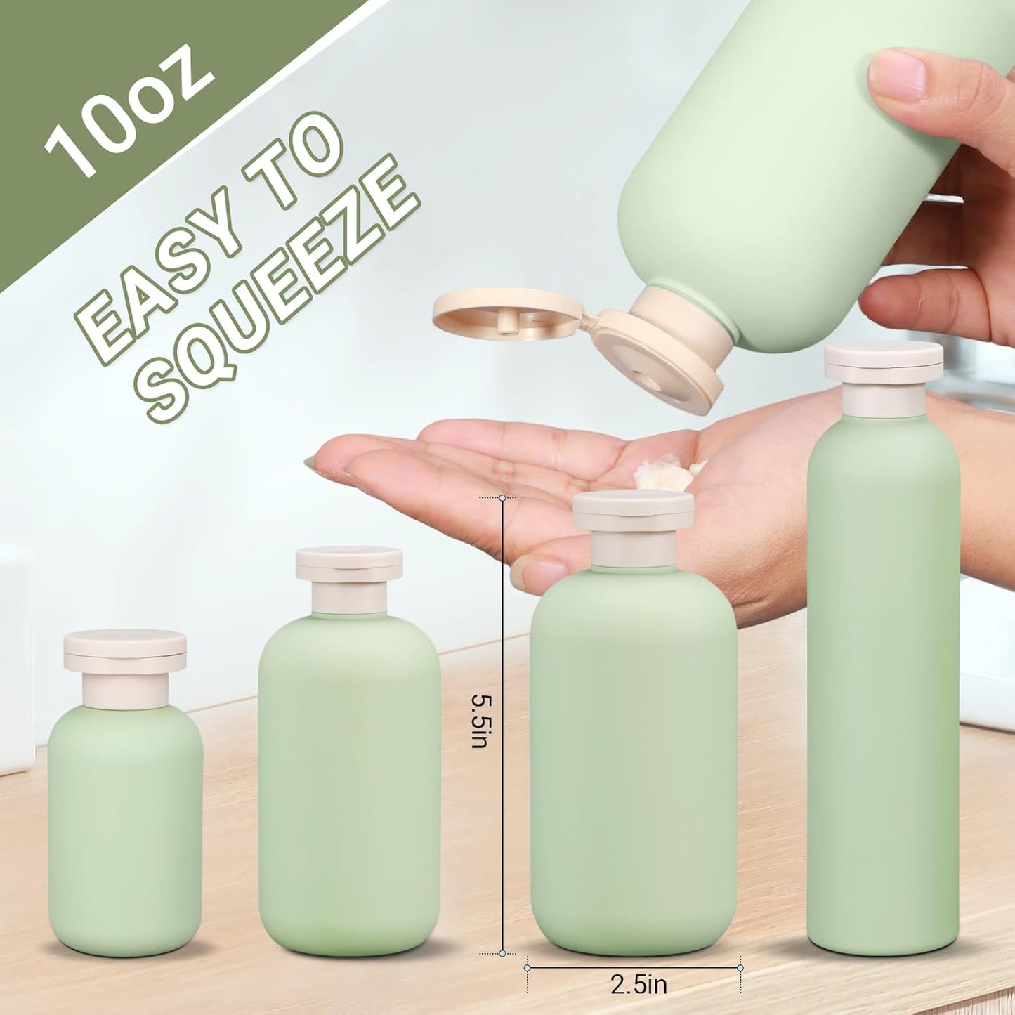 ASEVAT 10 oz Travel Refillable Shampoo and Conditioner Bottles, Travel Bottles for Toiletries, Plastic Squeeze Bottles with Flip Cap for Lotion, Liquids (3Pcs)