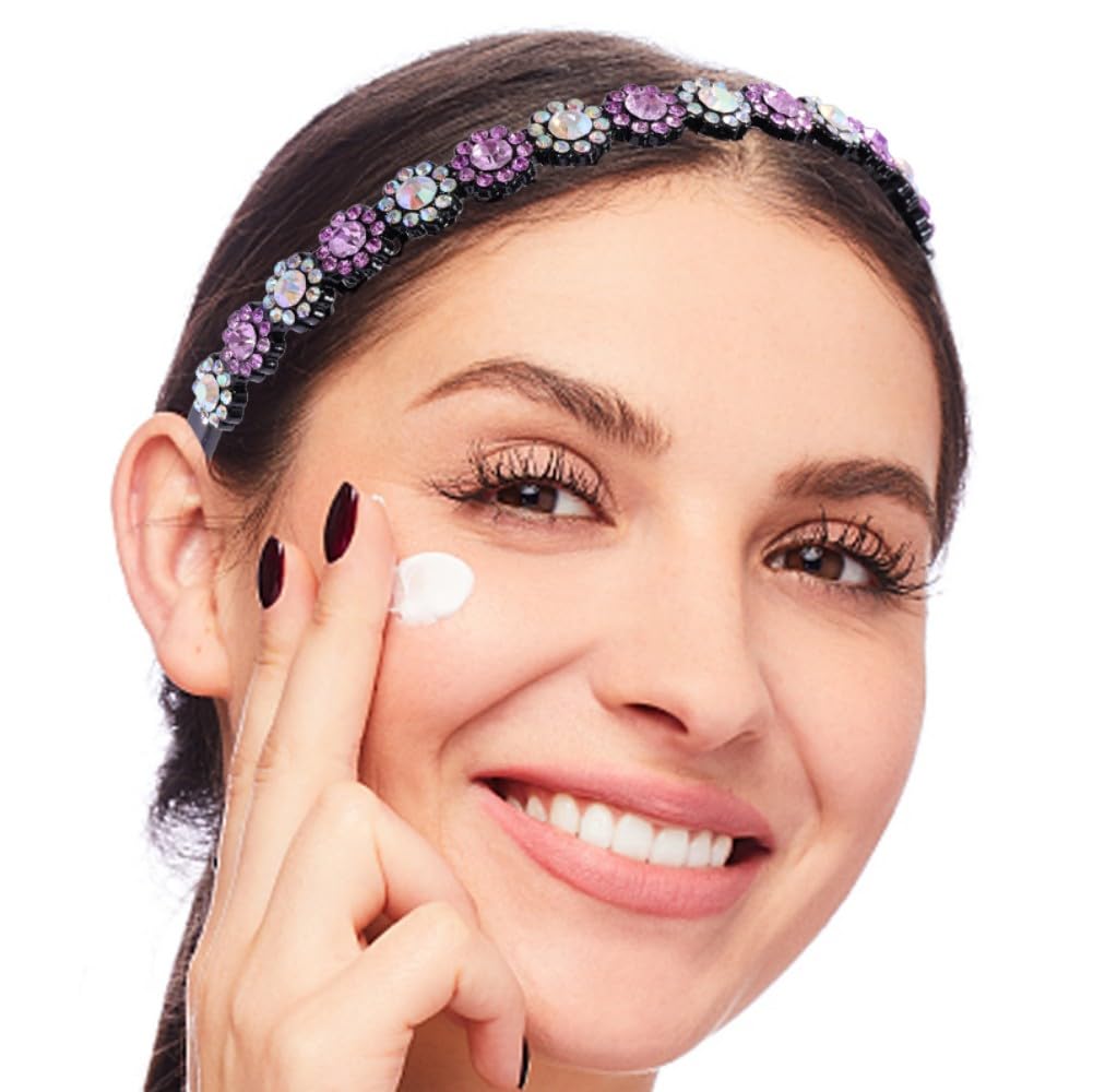 Rhinestone Headbands for Women Girls Glitter Flower Headband with Teeth Comb Non Slip Hairband Sparkly jeweled headband Hair Hoop jeweled headband Hair Accessories with 4PCS