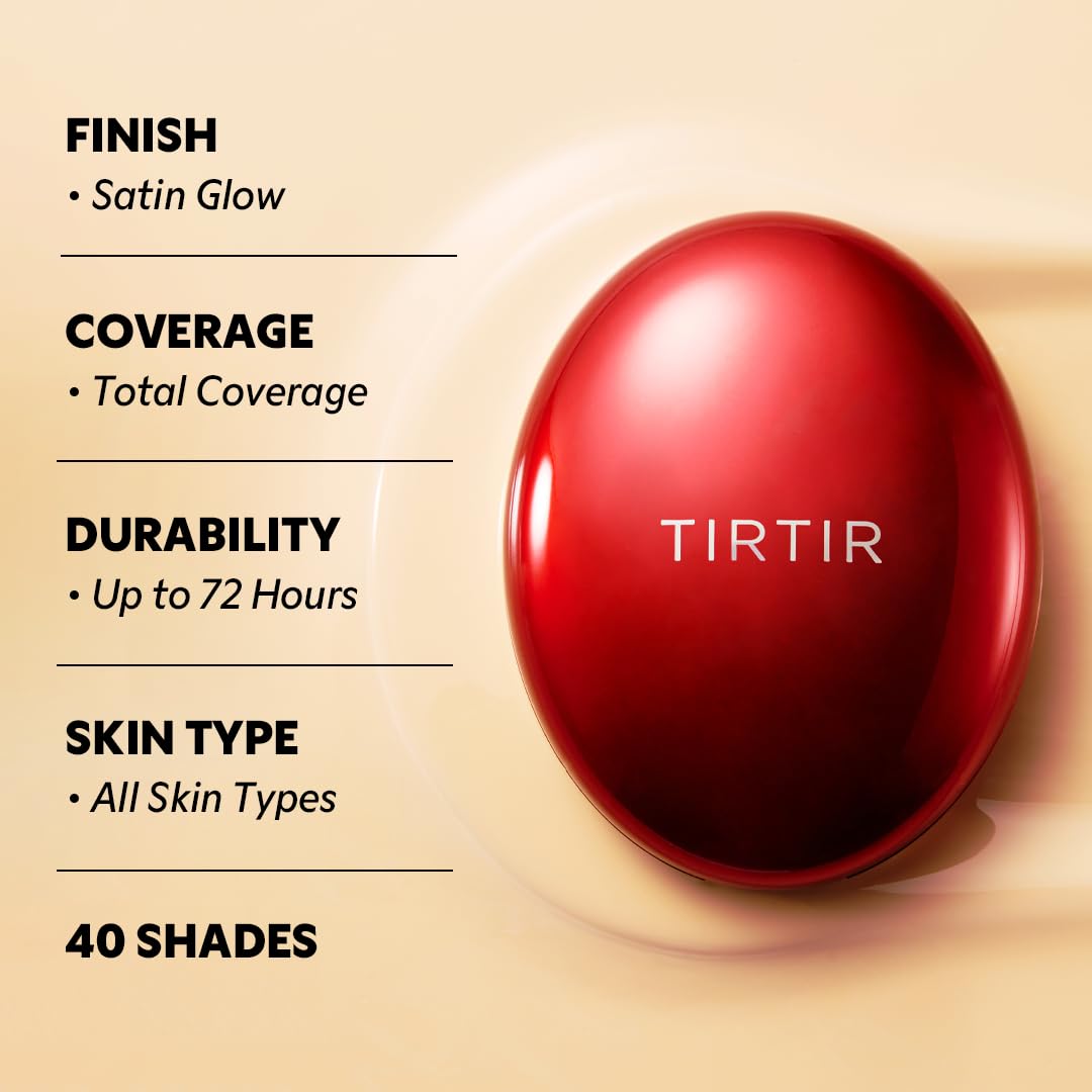 [*Mini Size*] TIRTIR Mask Fit Red Cushion Foundation | Full coverage, Weightless, Skin fit, Satin Glow Finish, Korean Makeup BB Foundation, beauty, Tattoo cover up, Buildable (#21N Ivory, 0.15 Fl Oz)