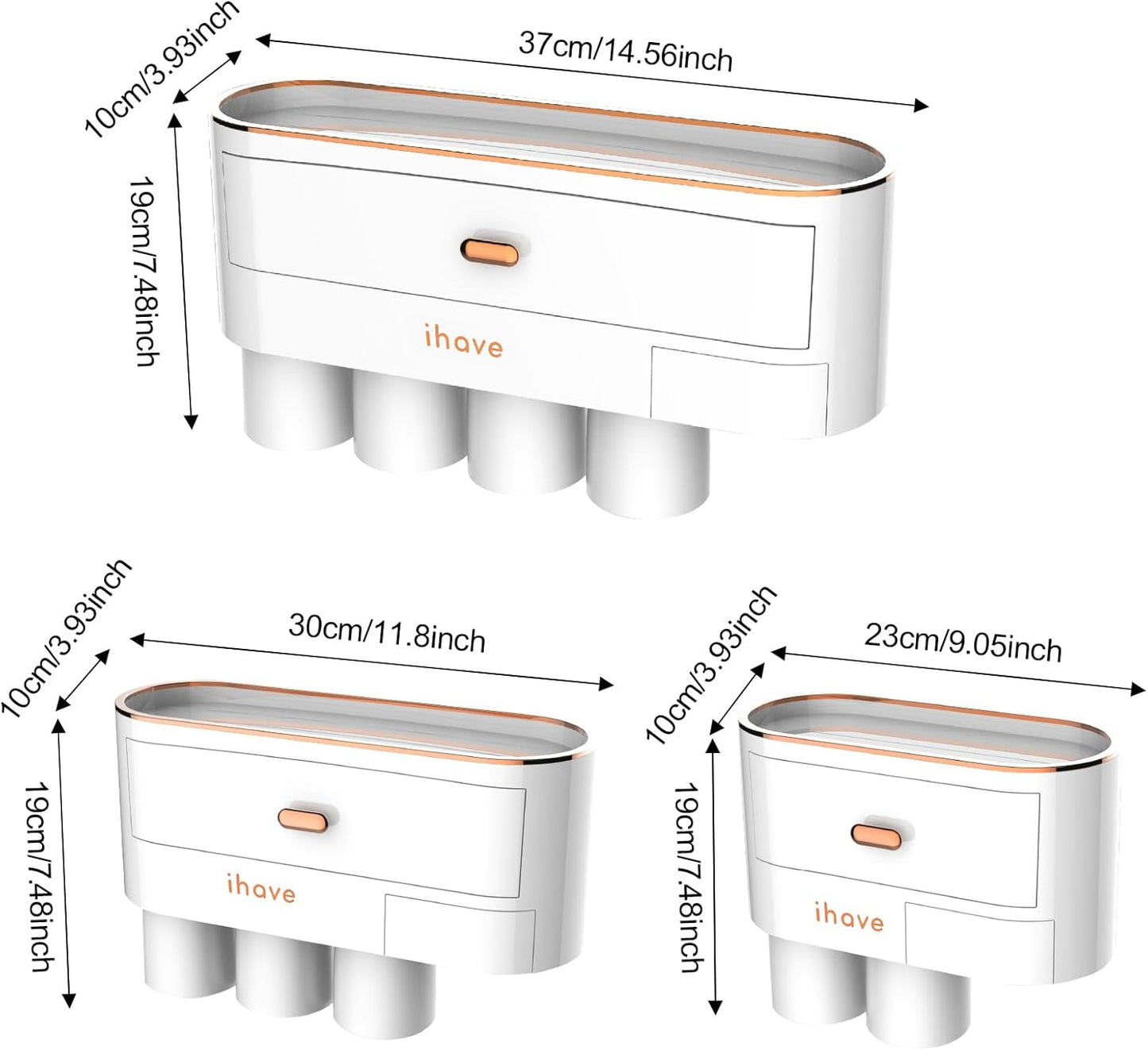 iHave Toothbrush Holders for Bathrooms, 4 Cups Toothbrush Holder Wall Mounted with Large Capacity Drawer and Tray - Bathroom Storage & Bathroom Organizer