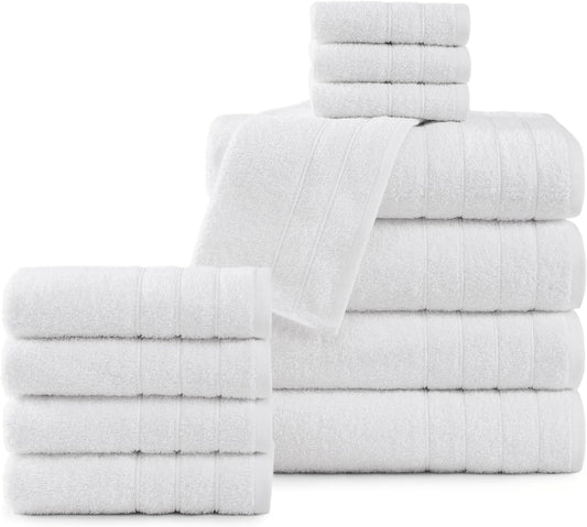 Casa Platino 100% Cotton Luxury Bathroom Towel Set - 12 Pcs - Super Soft, Fluffy & Highly Absorbent - 4 Large Bath Towels, 4 Washcloths, 4 Hand Towels - Complete Family Pack - White Bath Towel Set