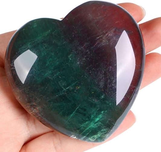MAIBAOTA 60 mm Fluorite Crystal Healing Crystals Large Heart Love Stone Crystals and Healing Stones Heart Stone for Women Natural Reiki Gemstone Polished Heart Shaped Rocks Meditation