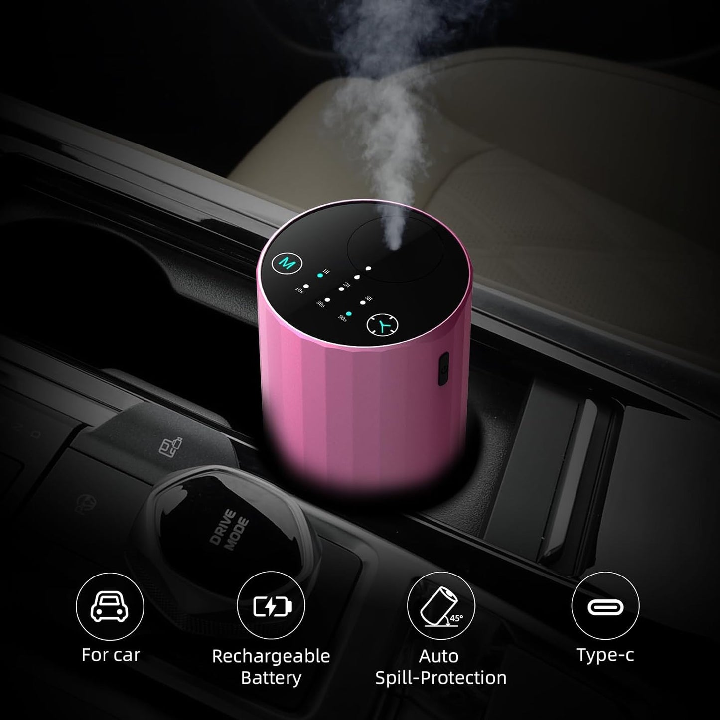 Waterless Essential Oil Diffuser Aromatherapy Scent Diffusers for Home Large Room, Bedroom, Car, Office, Desk, Battery Operated Mini Portable Air Freshener (Pink)
