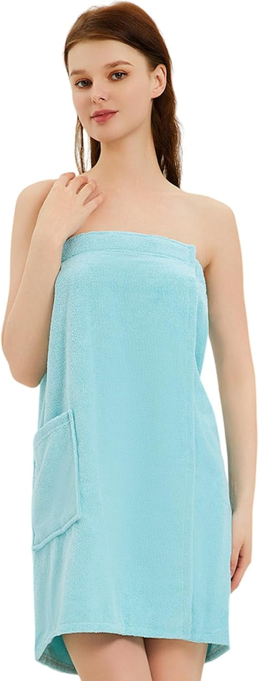 Womens Bath Body Wrap & Hair Towel Shower Spa Wrap Robe Adjustable Closure Bathrobe