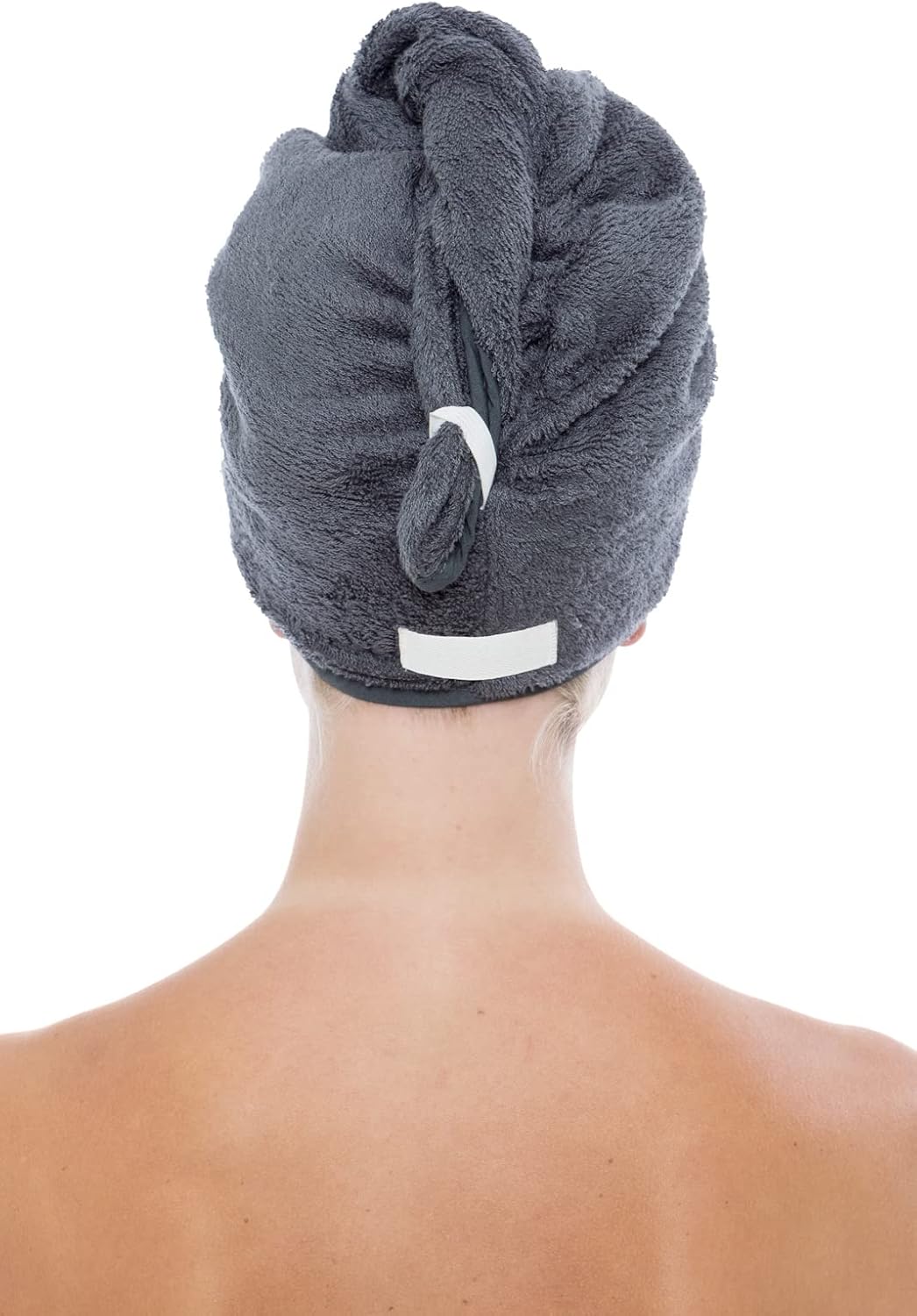 Texere Women's Viscose from Bamboo and Cotton Terry Spa Hair Towel Wrap - Absorbent and Fast Drying for Long, Curly, Thick Hair - Towel with Loop and Twist Closure (Tya, Pewter, U)