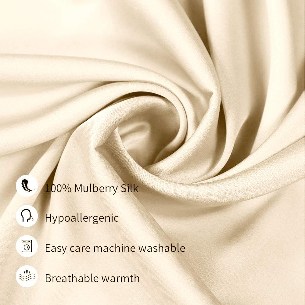 100% Mulberry Silk Pillowcases Set of 2 for Hair and Skin and Super Soft and Breathable Queen Size Nature Silk Pillowcases (Queen, Buff Beige)