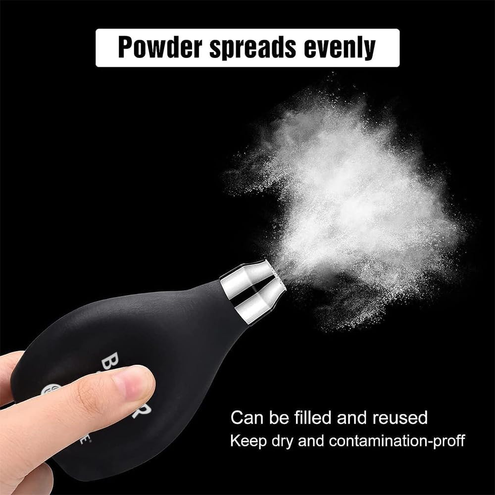 Barber Powder Spray Bottle, Puff Bottle, Pump Dispenser - 3.38oz/100ml Refillable Hair Fiber Applicator for Dry Shampoo - Black